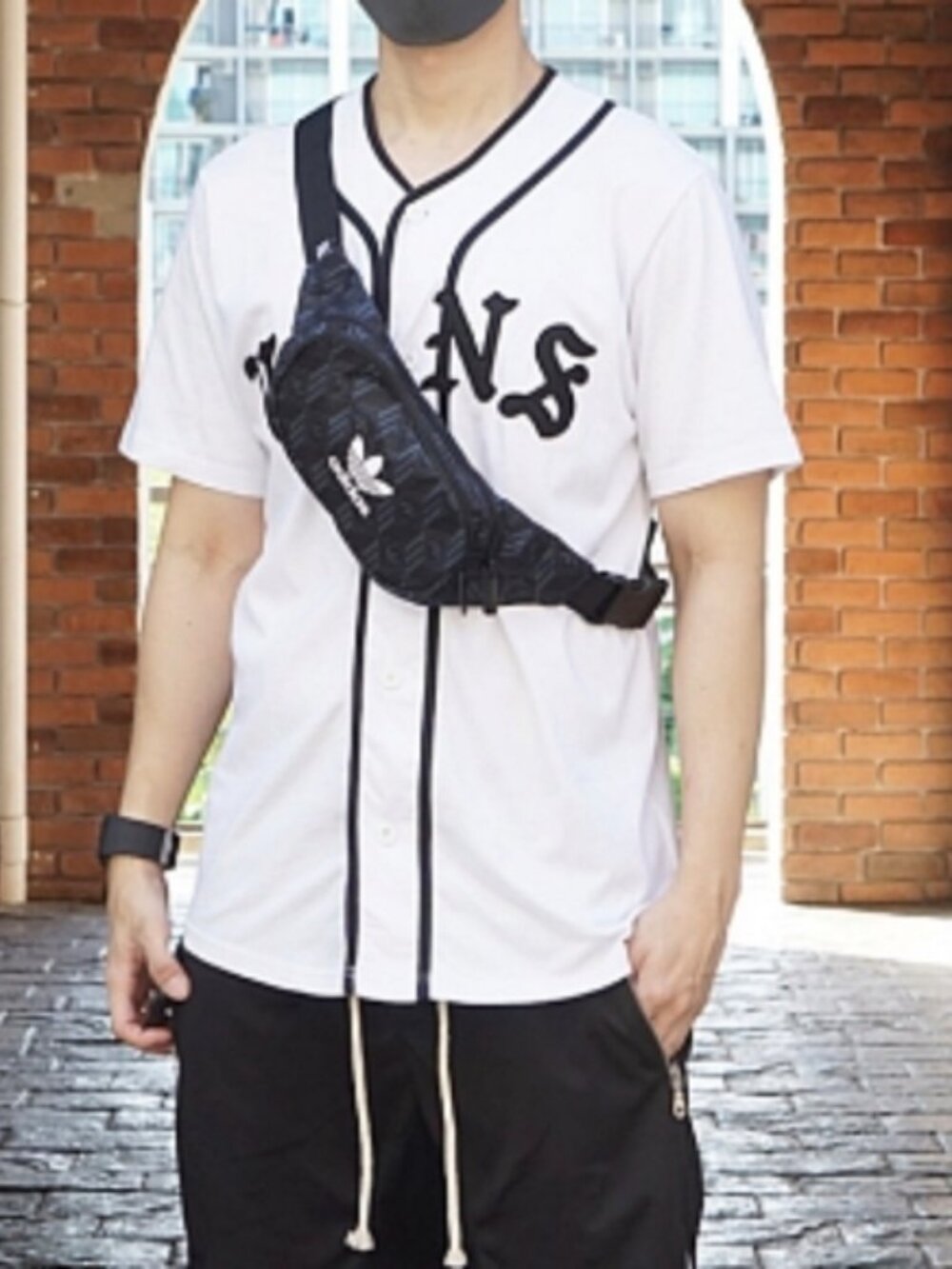 Adidas Blue Patterned Crossbody Belt Bag with White Trefoil